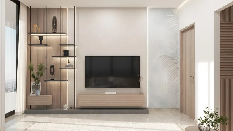 Render of a living room in a Samana Resorts apartment