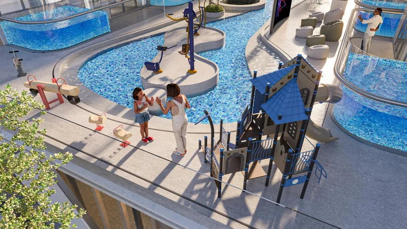 Render of the children's play area beside the pool at Samana Rome