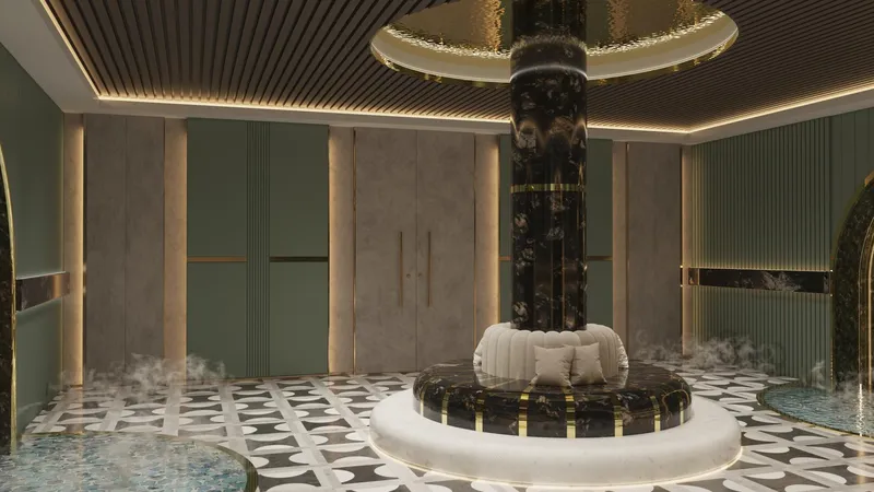 Render of the spa lounge with steam and plunge pools at Samana Rome