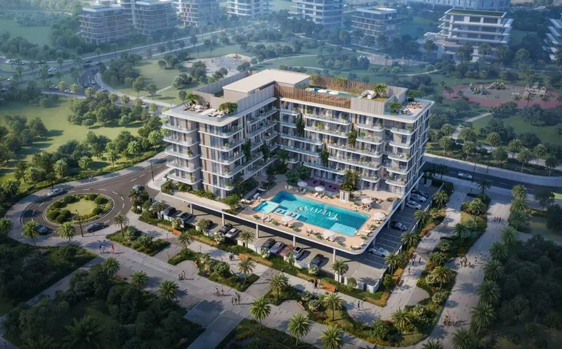 Aerial render of Samana South Haven 2 with the pool deck on the podium