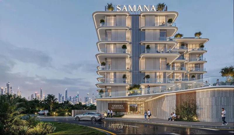 Render of the entrance and front of Samana South Haven