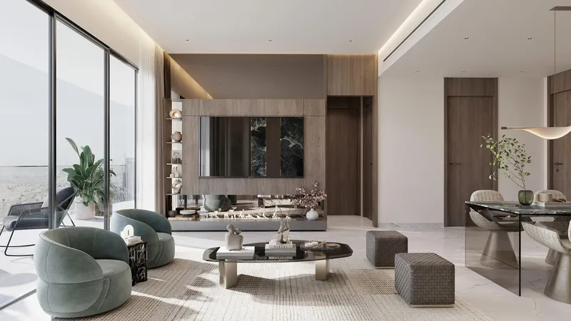 Render of a living and dining room at Samana South Haven