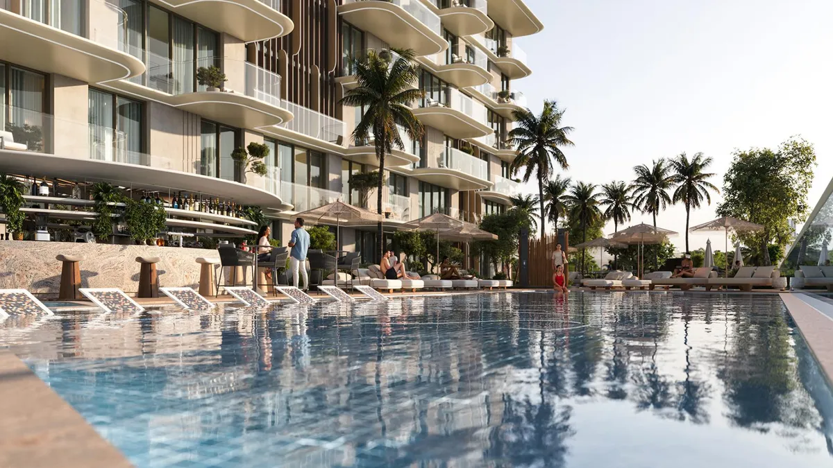 Render of the swimming pool and sun deck at Samana South Haven