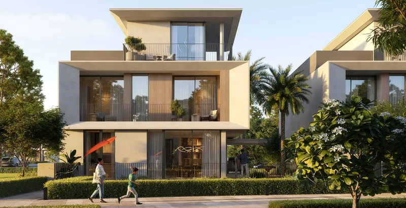 Three-storey Selvara 3 villa with stone and timber-toned facade and garden