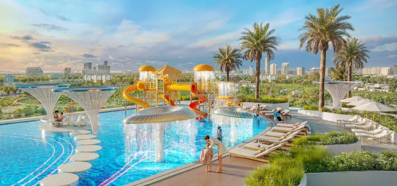 Aqua Park with water slides and kids’ pool at Serenz by Danube