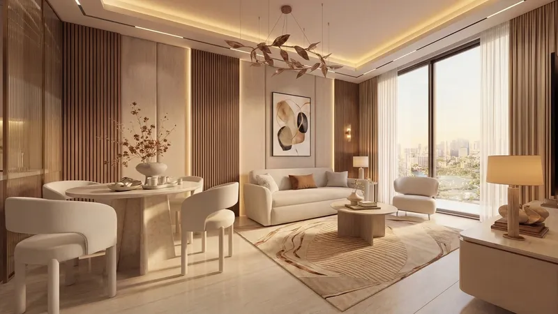 Furnished living and dining room in a Serenz by Danube apartment