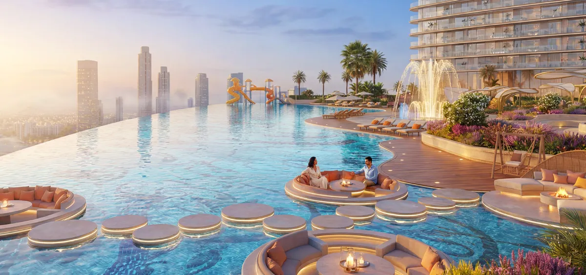 Serenity Pool with sunken seating on the podium deck at Serenz by Danube