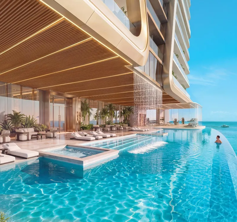 Render of the infinity pool on Level 33 overlooking the sea