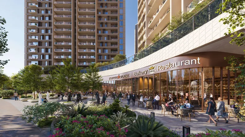 Render of ground floor restaurants and shops at the foot of Sidr Residences
