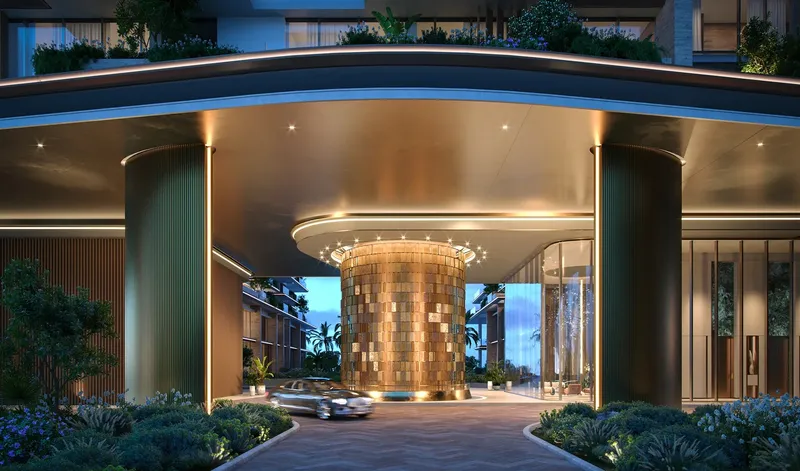Render of the covered entrance and drop-off at Silena