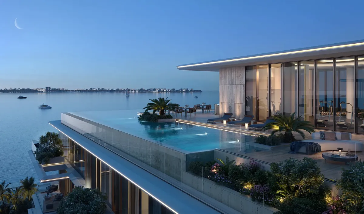 Render of the rooftop infinity pool at Silena looking out over the sea
