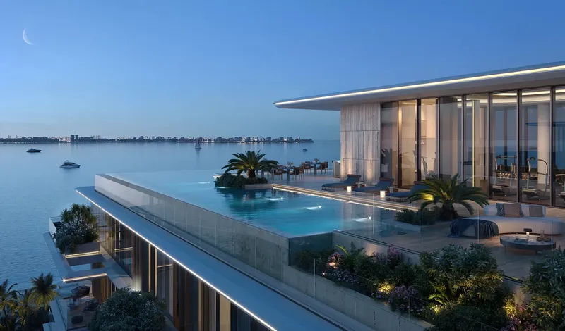 Render of the rooftop infinity pool at Silena looking out over the sea