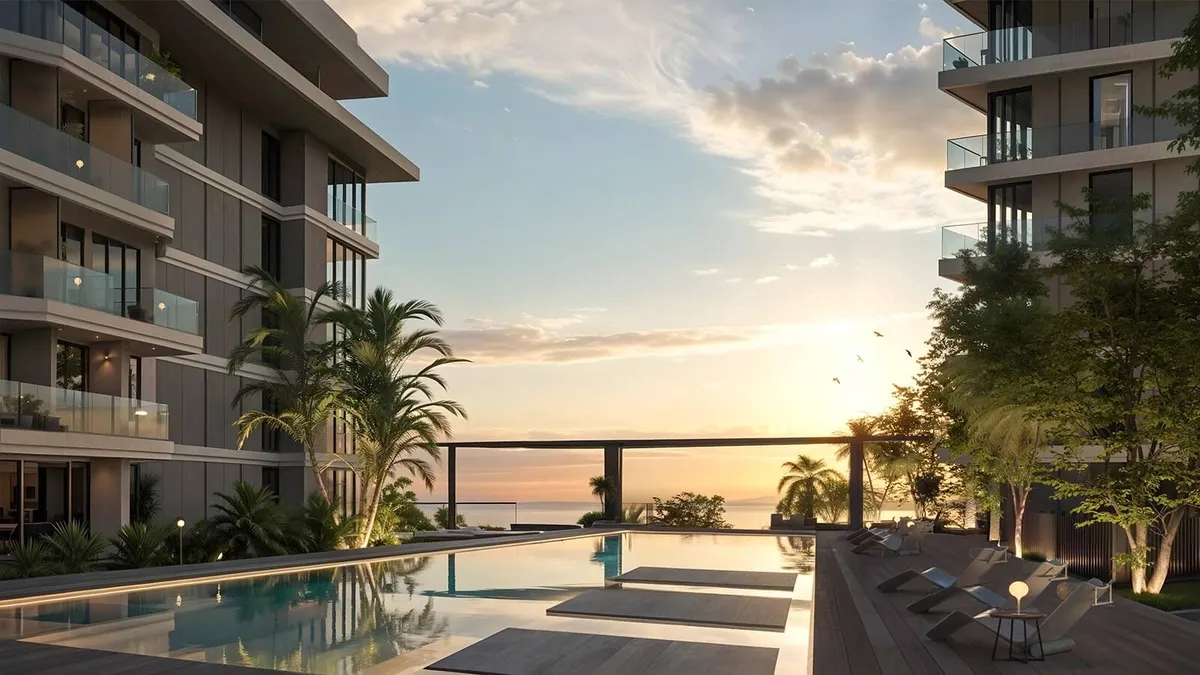 Pool deck at Skai Club on the podium between the two Skai towers
