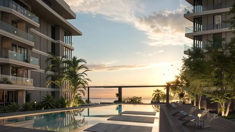 Pool deck at Skai Club on the podium between the two Skai towers
