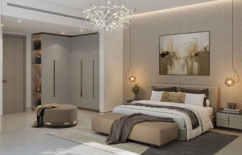 Bedroom with fitted wardrobes in a Sobha Elwood villa