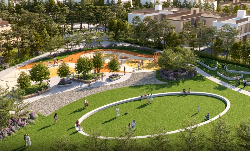 Community park and play lawn between the villas at Sobha Elwood