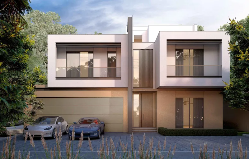 Street front of a Sobha Elwood villa with a double garage