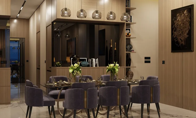 Dining room and show kitchen in a Sobha SeaHaven residence