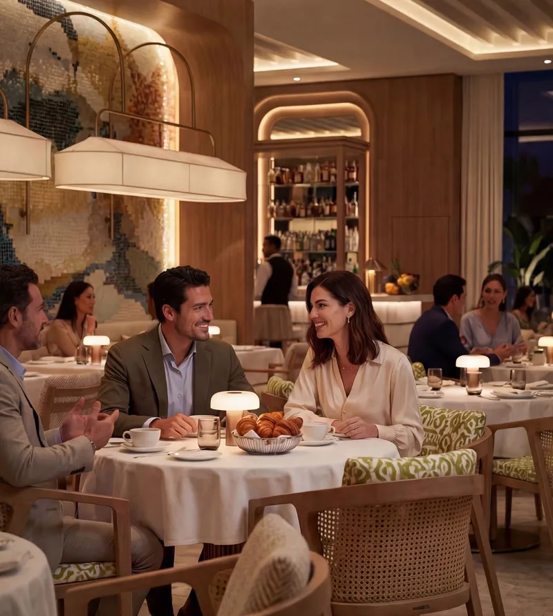 Render of a restaurant at The Bristol on Ramhan Island