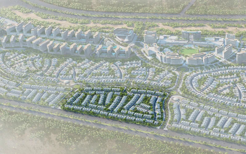 Aerial render of Sobha Sanctuary with The Greens villa cluster highlighted