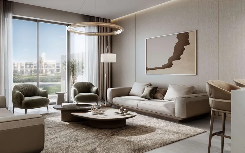 Render of a living area in a villa at The Greens
