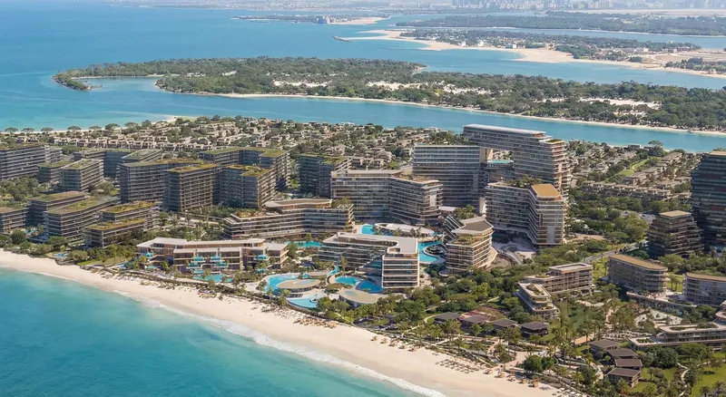 Aerial render of The Meriva Collection by Ellington Properties on the Dubai Islands shoreline