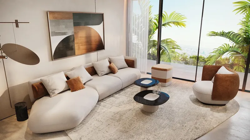 Render of a furnished living room at Trussardi Residences Phase II