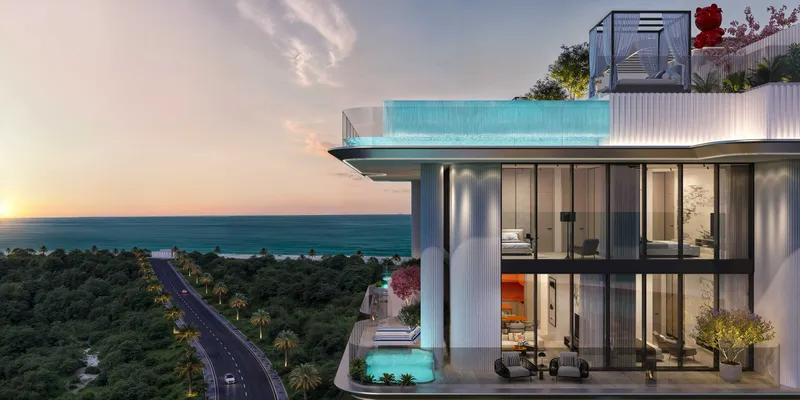 Glass-edged sky pool on an upper terrace of Villa dell'Arte, facing the sea