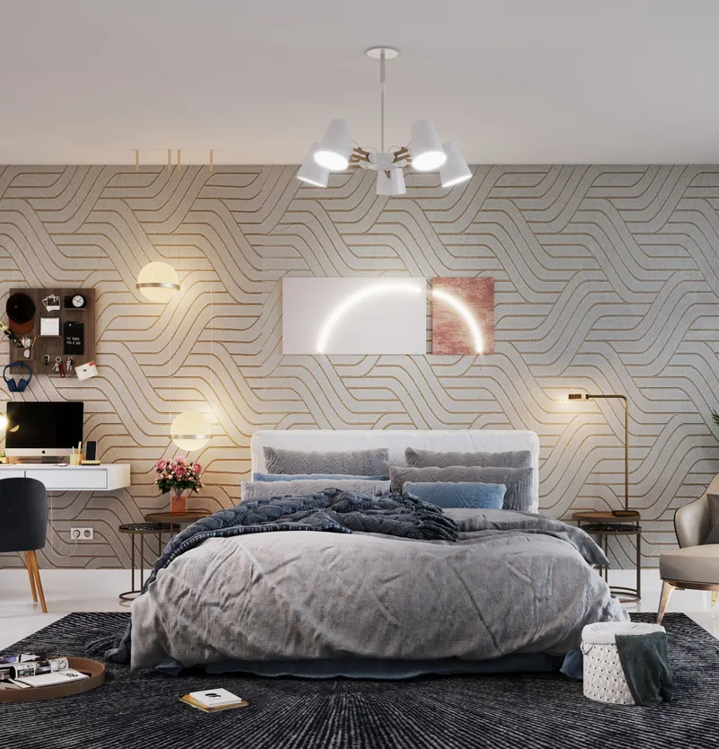 Bedroom in a Vista 3 apartment with a study desk (developer render)