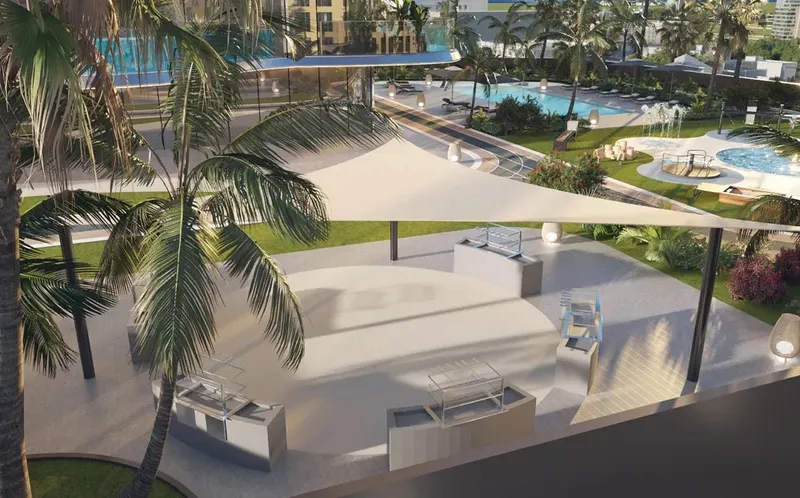 Render of the shaded BBQ deck on the Volga Tower podium